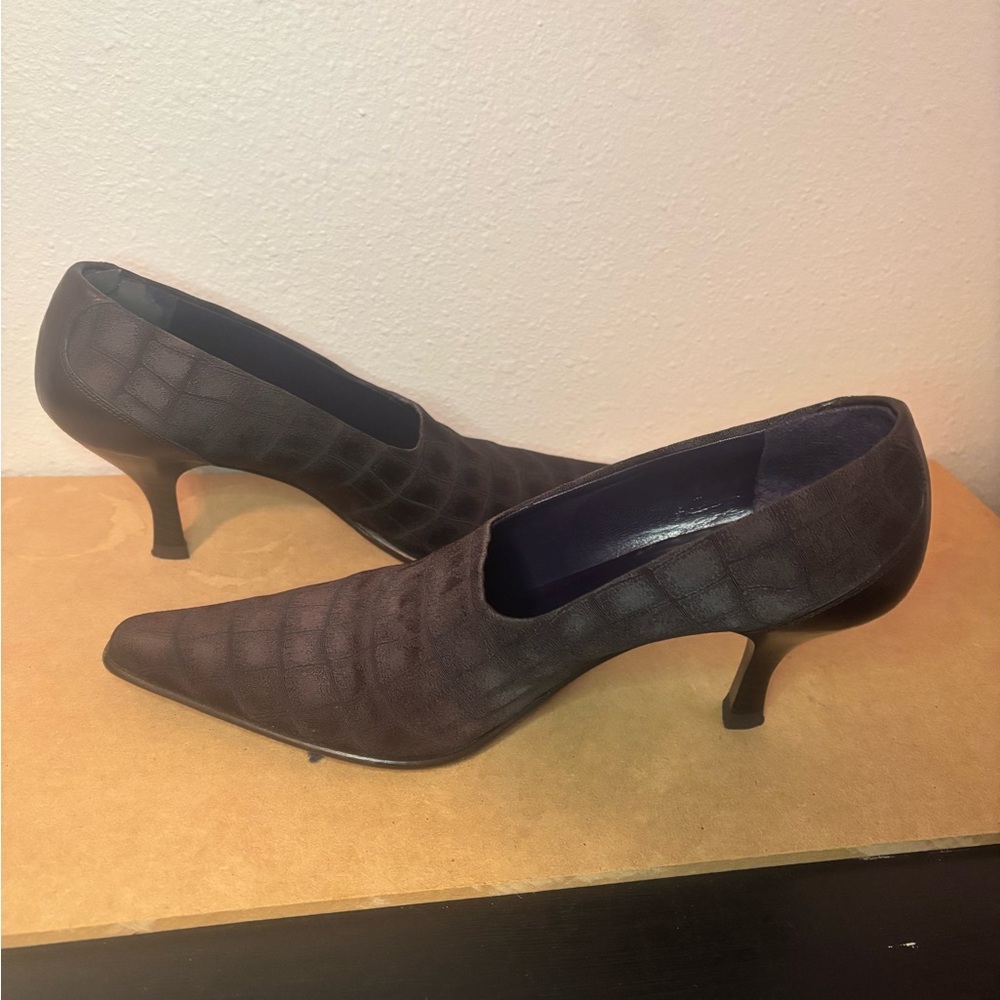Donald Pliner Lacia Crocodile Pattern Heels size 5 1/2 square toe pointed - Picture 2 of 9